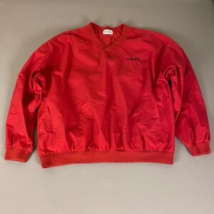 Vintgae IZOD Pullover Red Mens Size 2XL Oversized Windbreaker V-Neck Long Sleeve